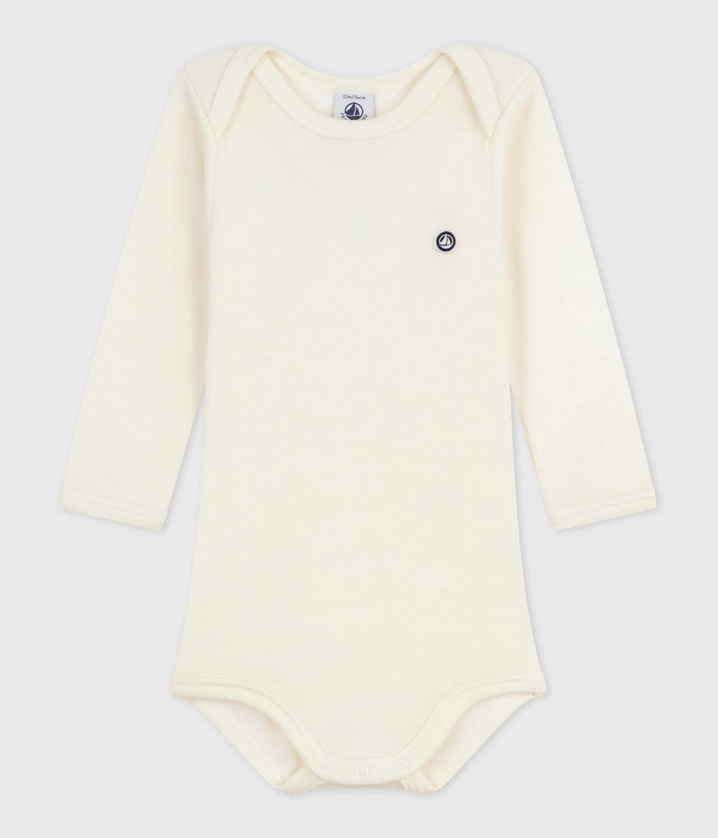 Baby long-sleeved wool and cotton bodysuit