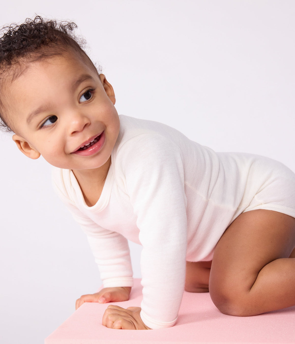 Baby long-sleeved wool and cotton bodysuit