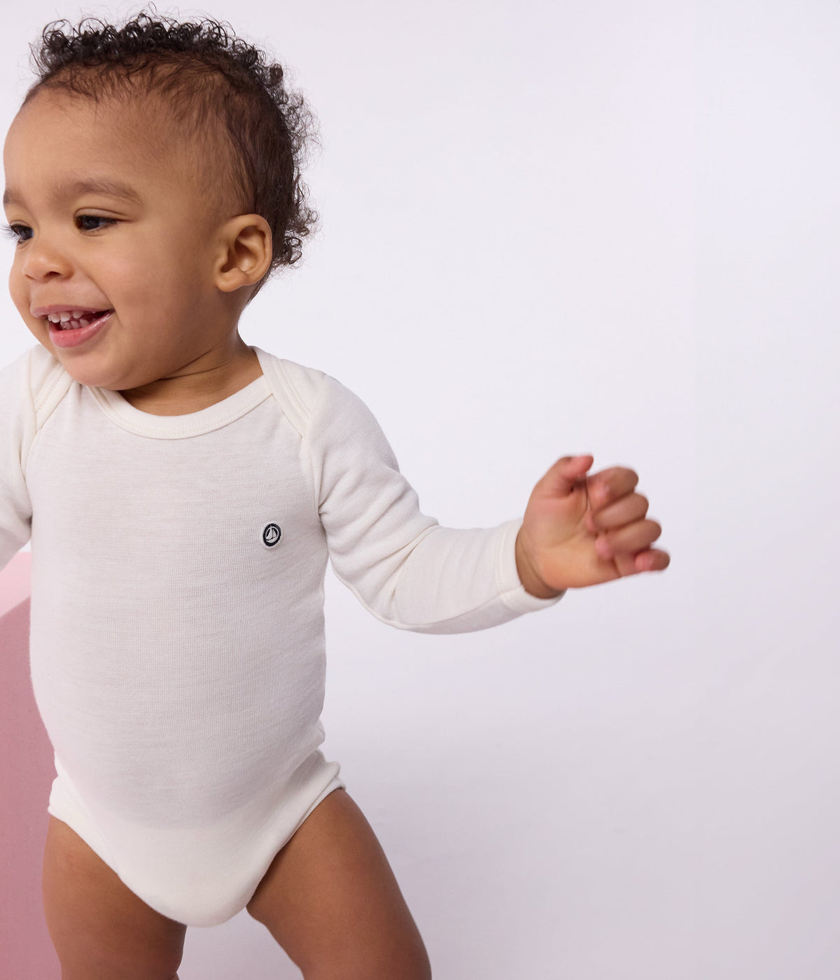 Baby long-sleeved wool and cotton bodysuit