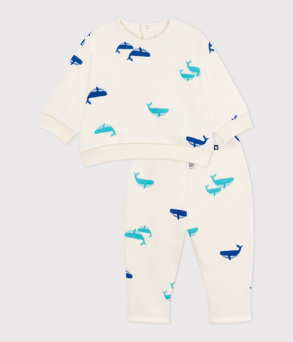 Ensemble sweatshirt et pantalon bébé en coton imprimé baleine