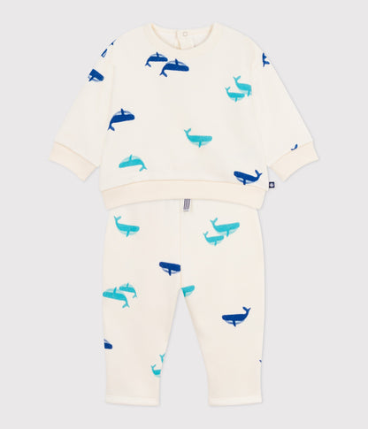 Ensemble sweatshirt et pantalon bébé en coton imprimé baleine