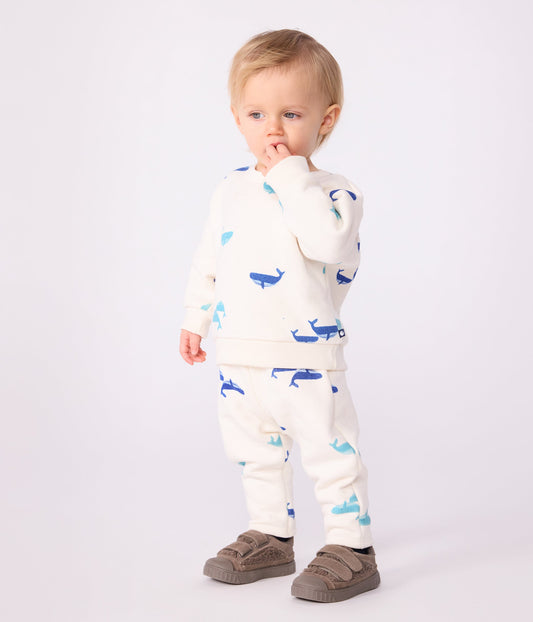 Ensemble sweatshirt et pantalon bébé en coton imprimé baleine