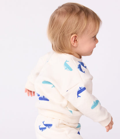 Ensemble sweatshirt et pantalon bébé en coton imprimé baleine