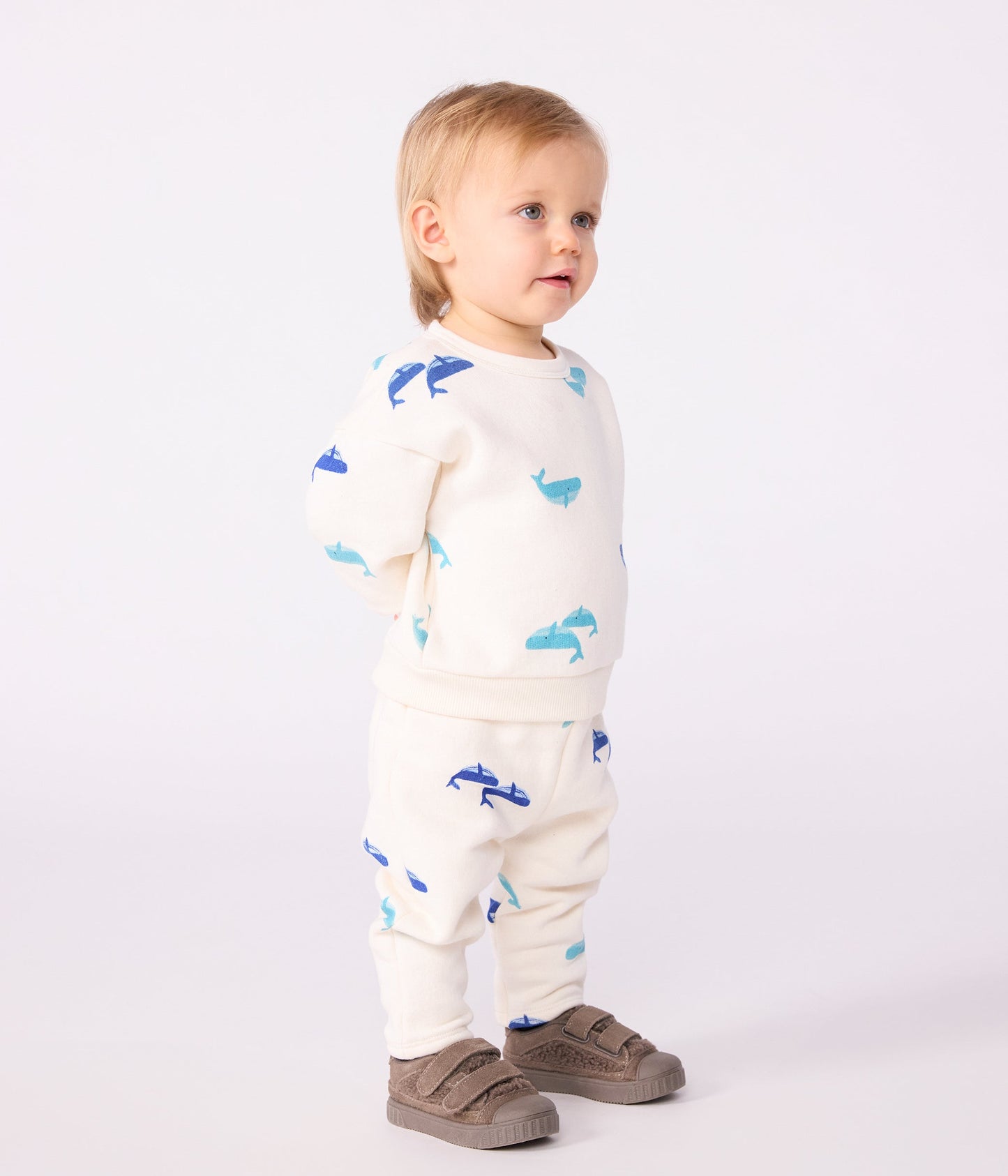 Ensemble sweatshirt et pantalon bébé en coton imprimé baleine
