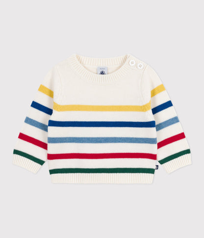 Pull bébé en laine et coton à rayures multico