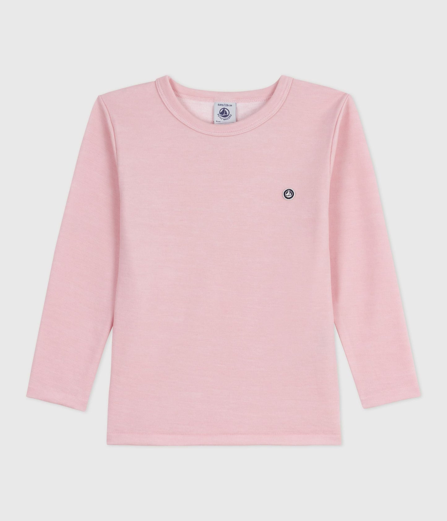 Tee-shirt enfant en laine et coton manches longues uni