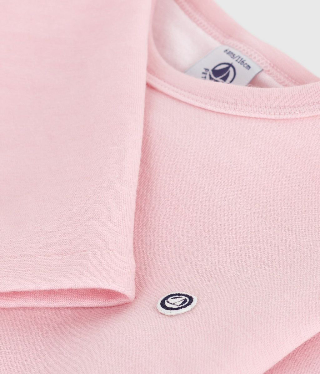 Tee-shirt enfant en laine et coton manches longues uni