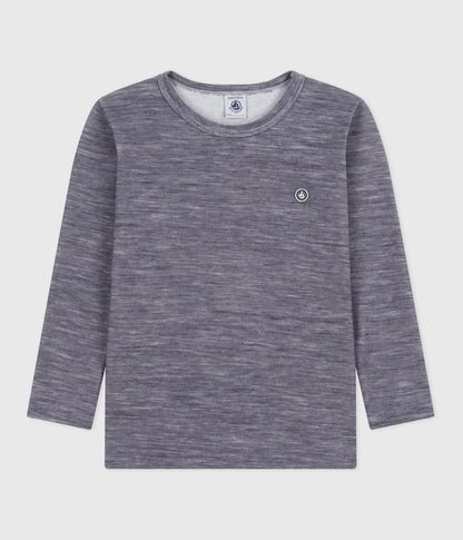 Tee-shirt enfant en laine et coton manches longues à rayures