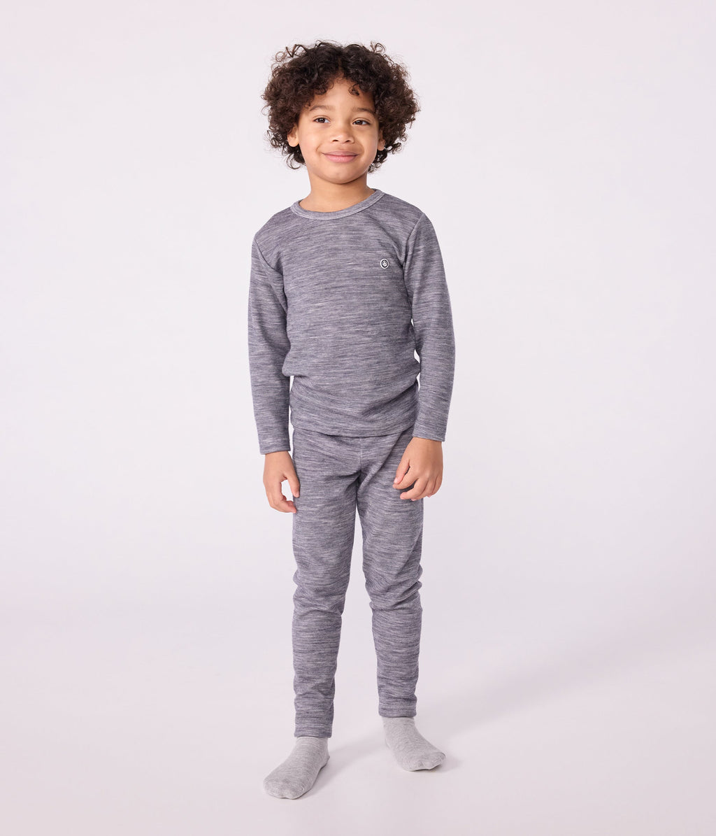Tee-shirt enfant en laine et coton manches longues à rayures