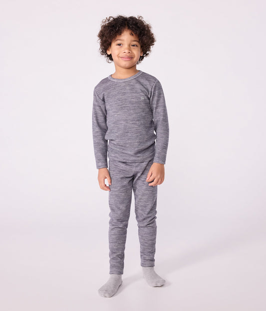 Tee-shirt enfant en laine et coton manches longues à rayures