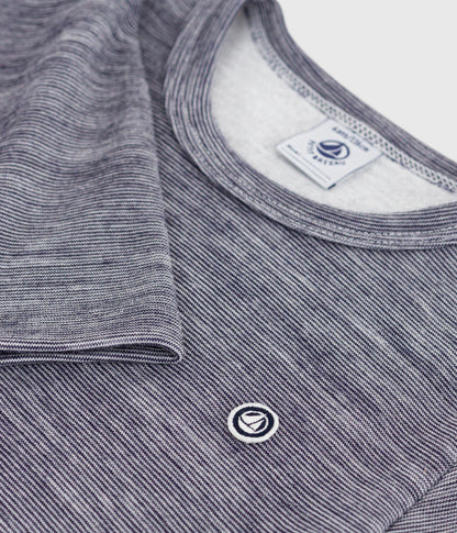 Tee-shirt enfant en laine et coton manches longues à rayures