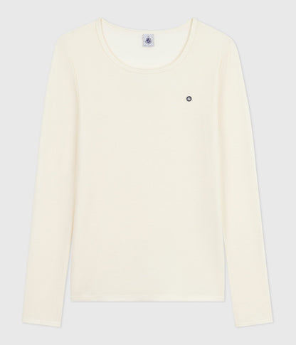 Tee-shirt femme en laine et coton manches longues