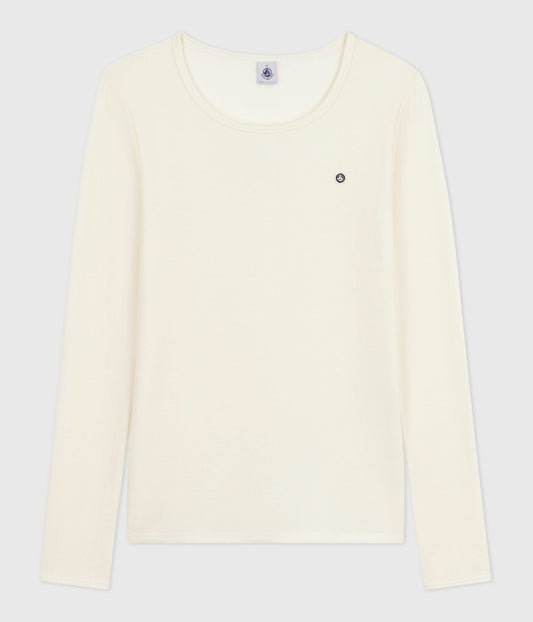 Tee-shirt femme en laine et coton manches longues