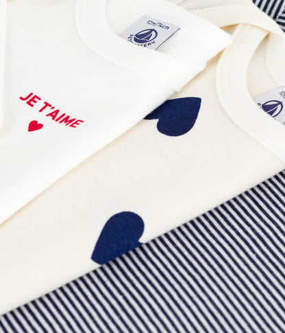 Lot de bodies manches longues en coton imprimé cœurs bébé