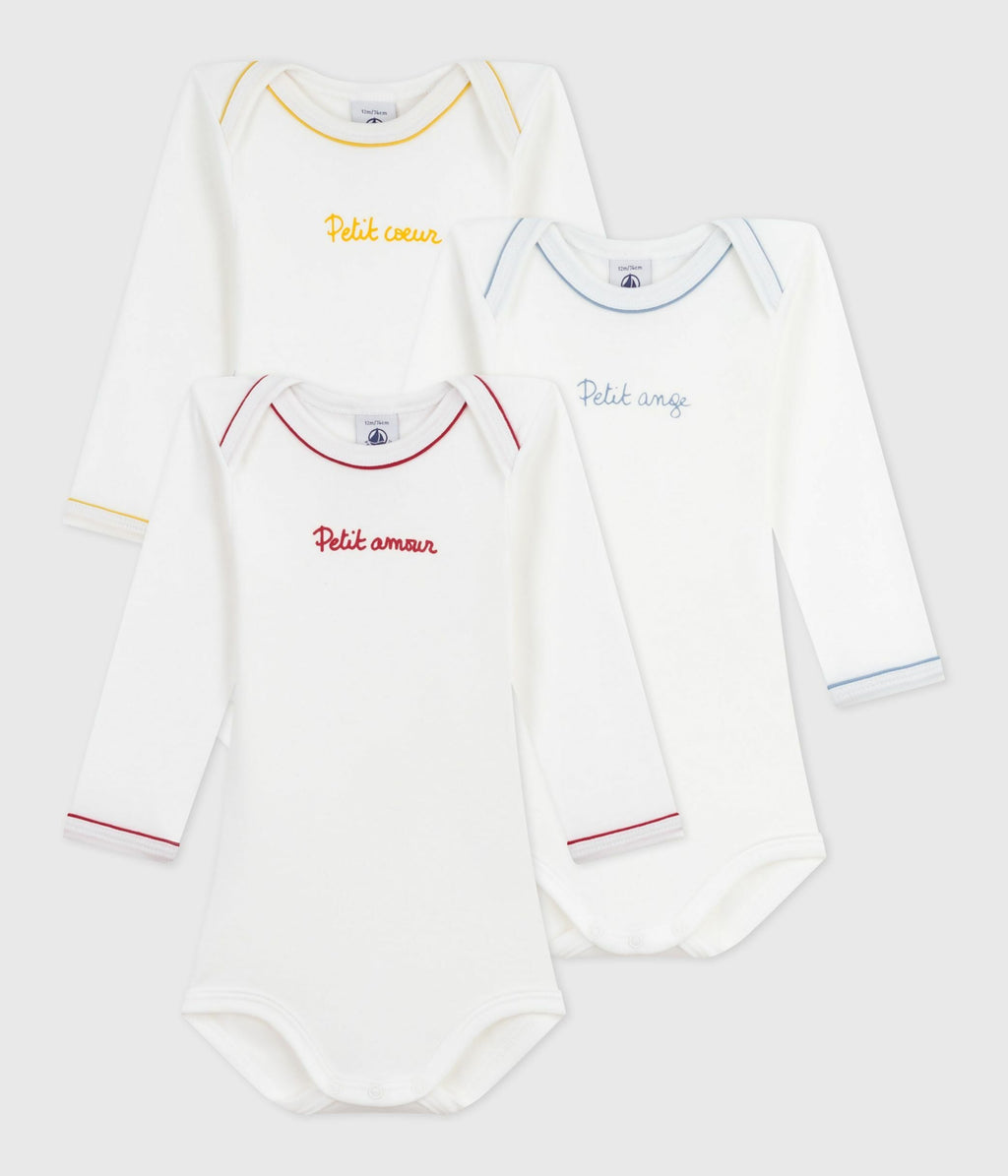 Lot de bodies manches longues en coton messages bébé