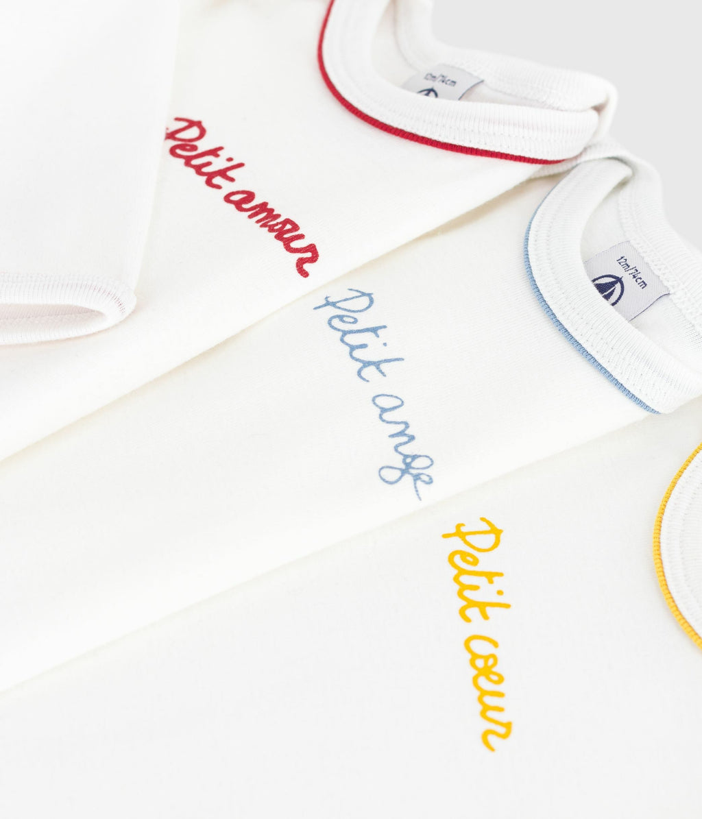 Lot de bodies manches longues en coton messages bébé