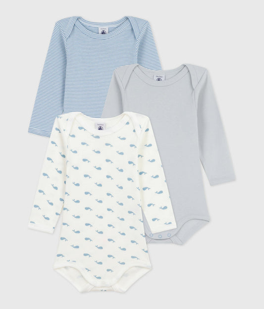 Lot de bodies manches longues en coton imprimé baleines bébé