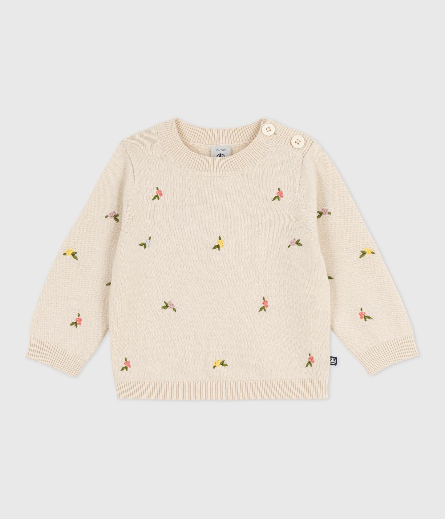 Pull bébé en laine et coton à fleurs brodées