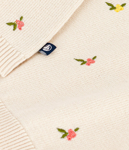 Pull bébé en laine et coton à fleurs brodées