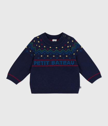 Pull bébé en laine et coton à motifs