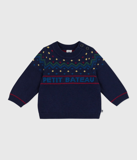 Pull bébé en laine et coton à motifs