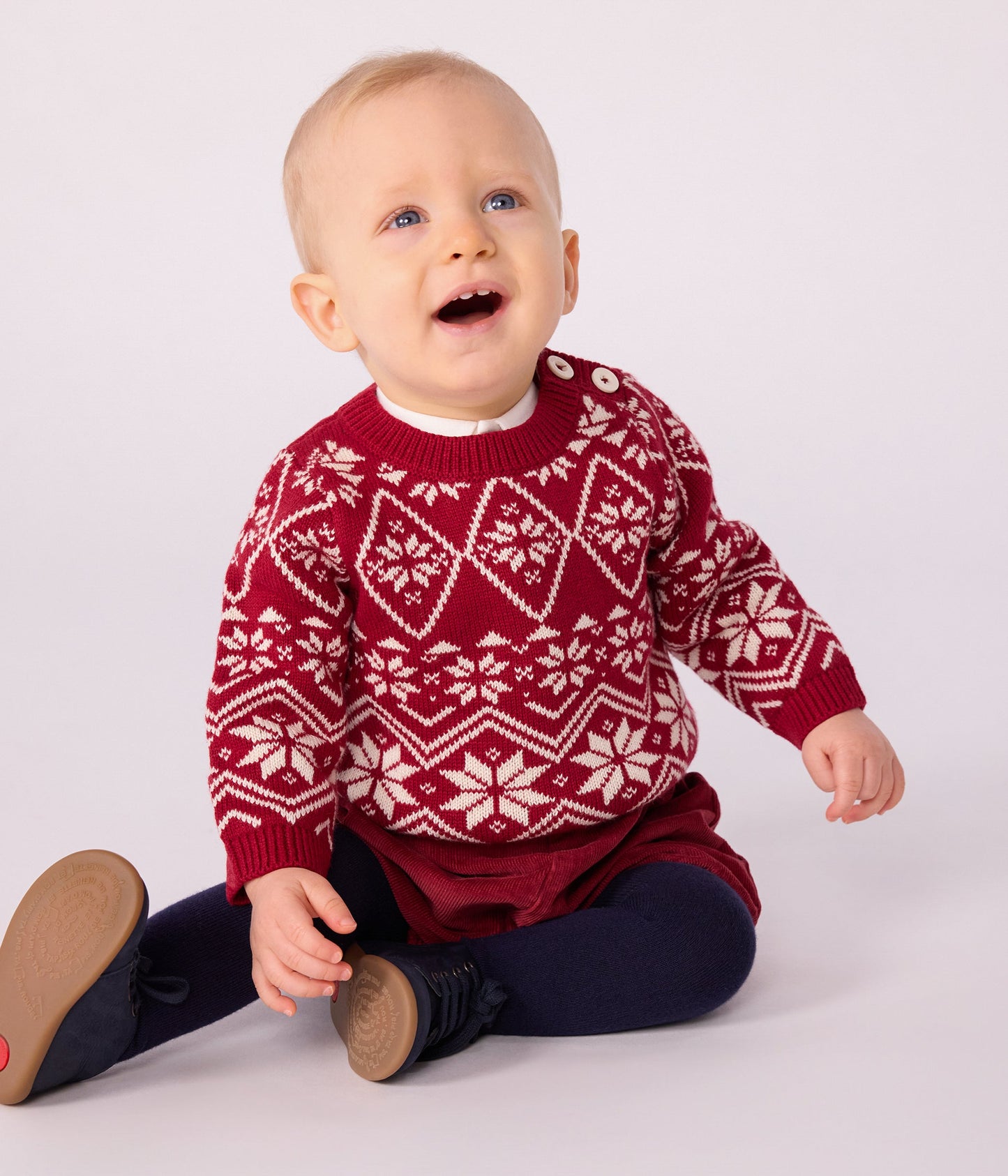 Pull bébé en laine et coton à motifs