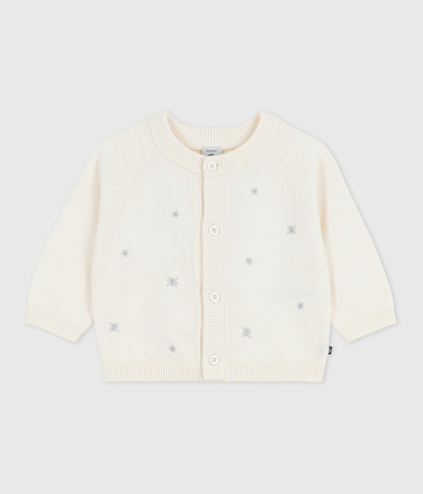 Cardigan bébé en tricot laine et coton brodé d'étoiles