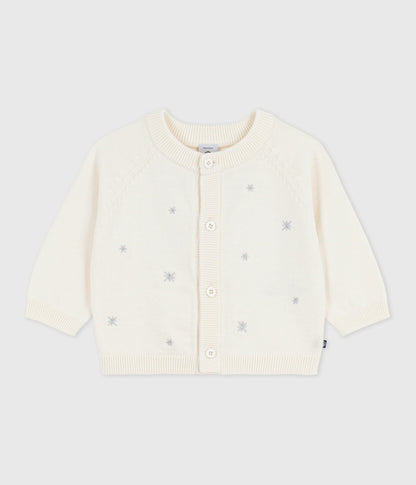 Cardigan bébé en tricot laine et coton brodé d'étoiles