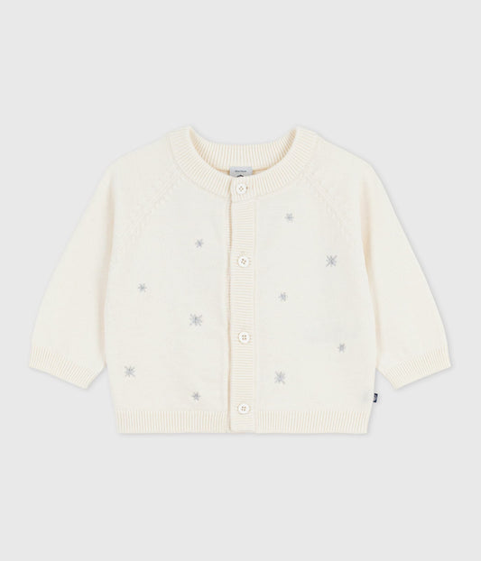 Cardigan bébé en tricot laine et coton brodé d'étoiles