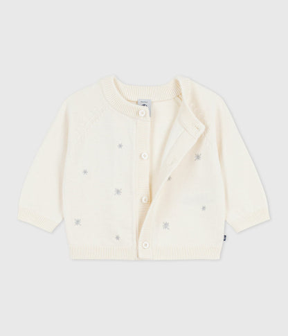 Cardigan bébé en tricot laine et coton brodé d'étoiles