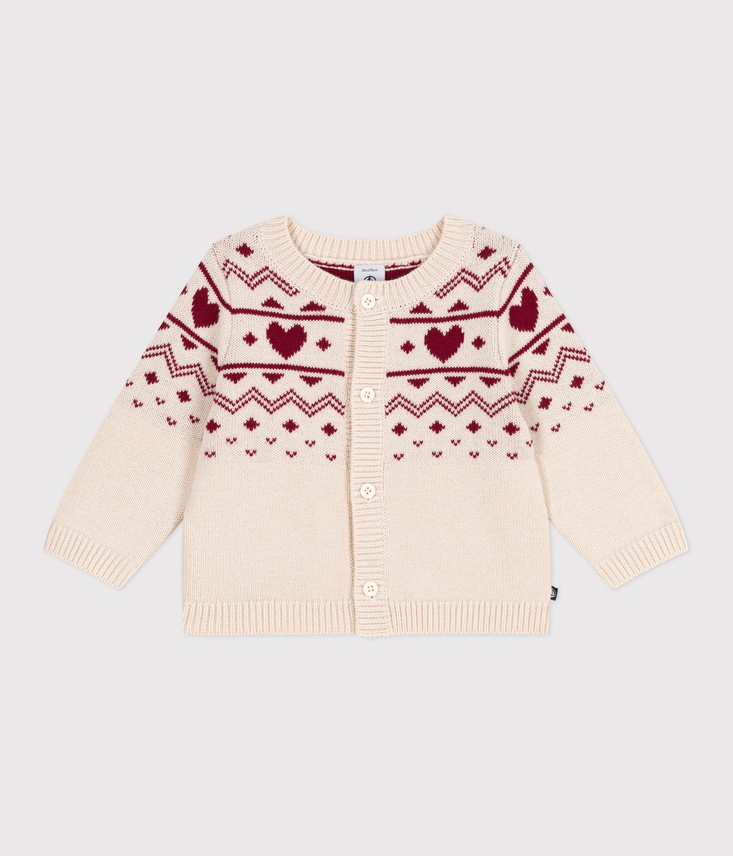 Cardigan bébé en tricot laine et coton, motifs cœurs