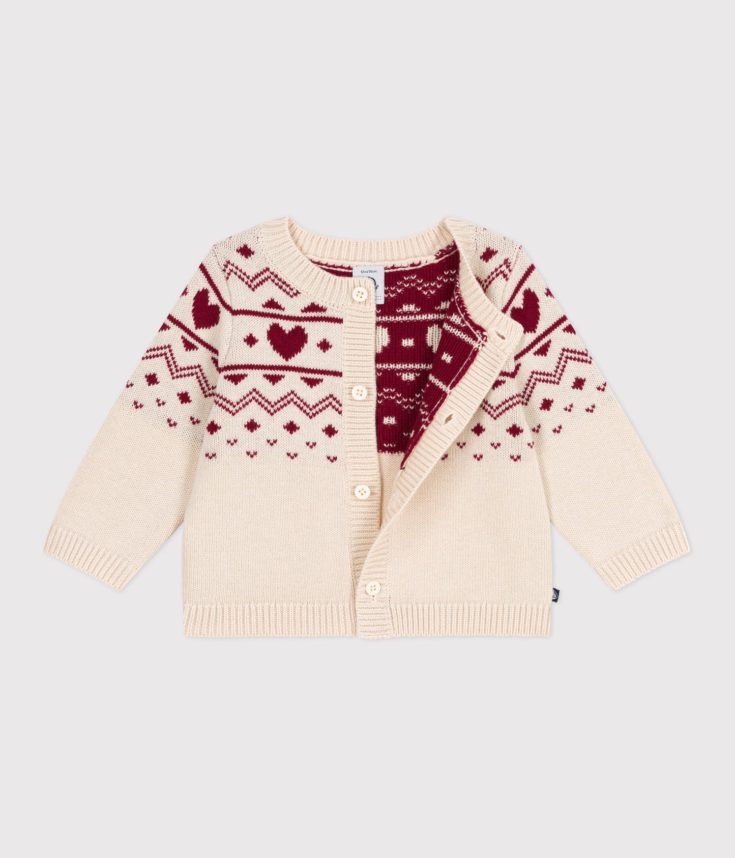 Cardigan bébé en tricot laine et coton, motifs cœurs