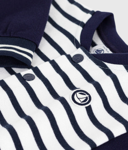 Combinaison longue bébé en coton imprimé rayures marinière