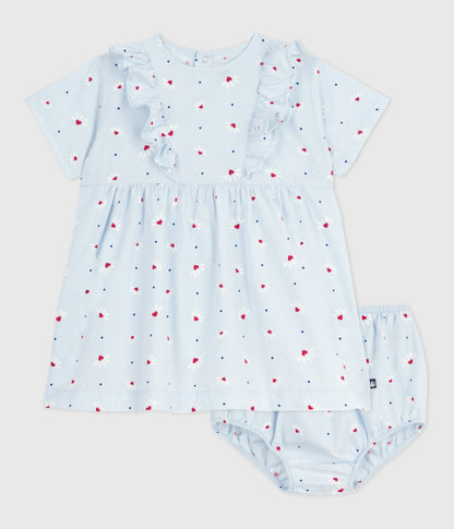 Robe bébé en coton manches courtes imprimée avec son bloomer