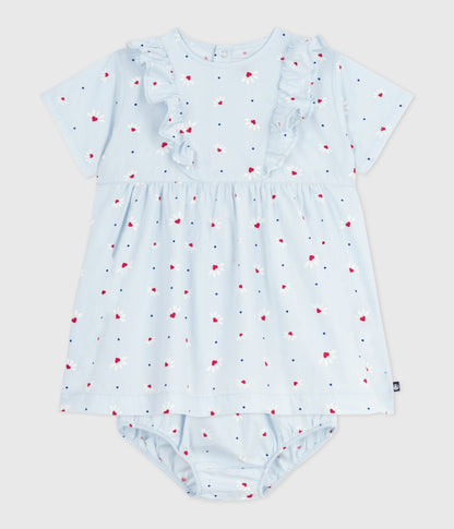 Robe bébé en coton manches courtes imprimée avec son bloomer
