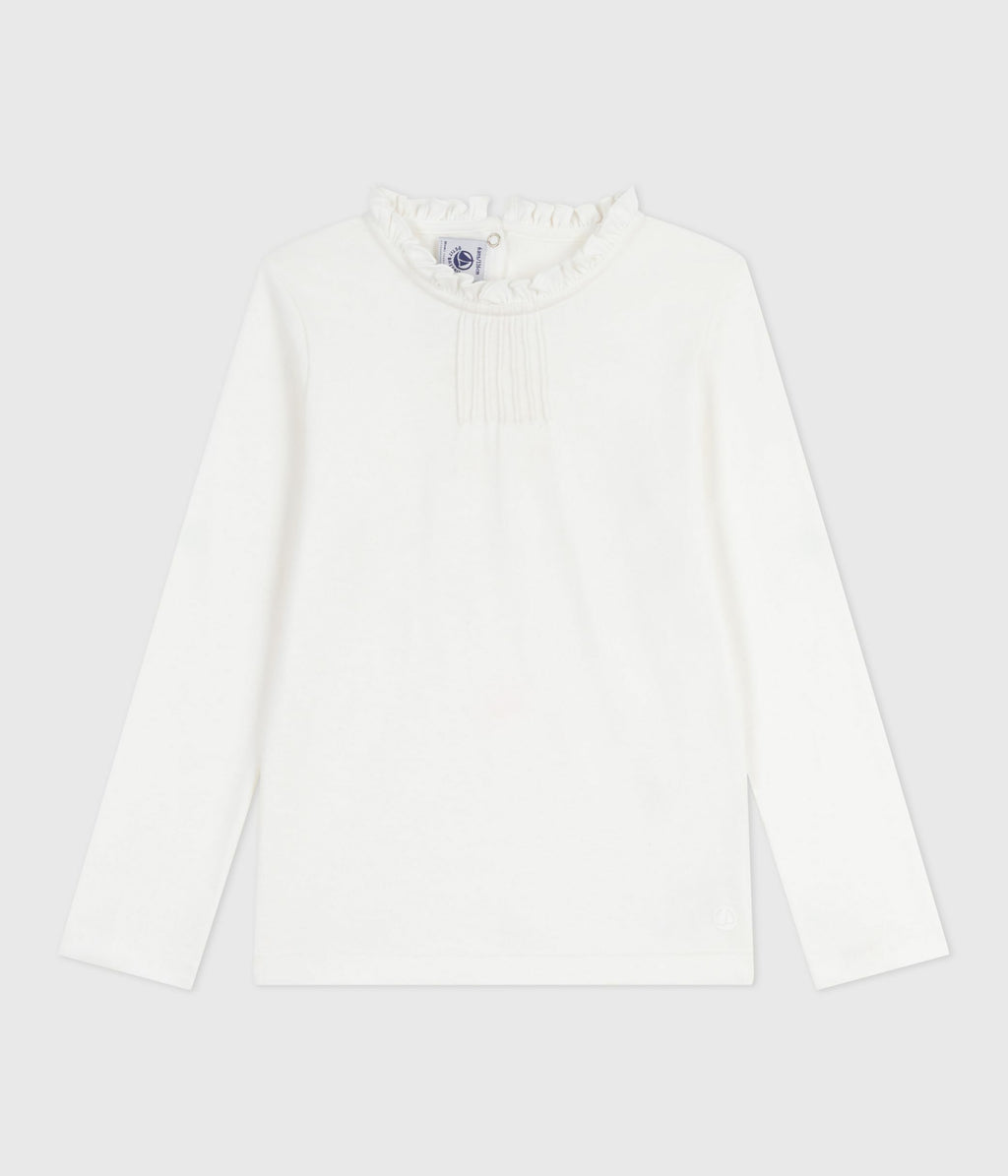 tee shirt enfant manches longues en coton uni blanc