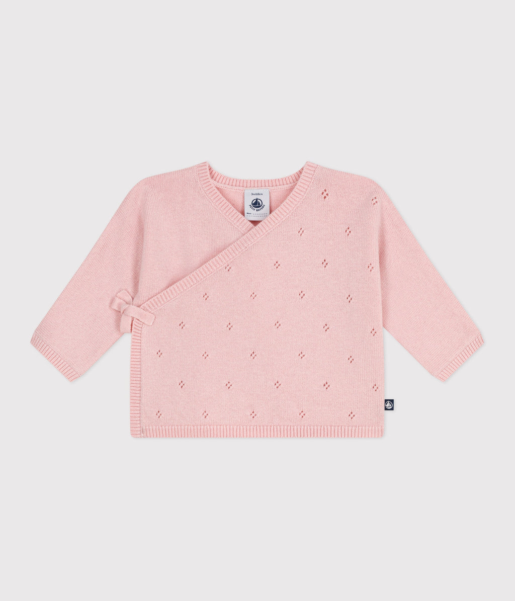 Brassière bébé cache-cœur ajourée en tricot laine et coton – F1