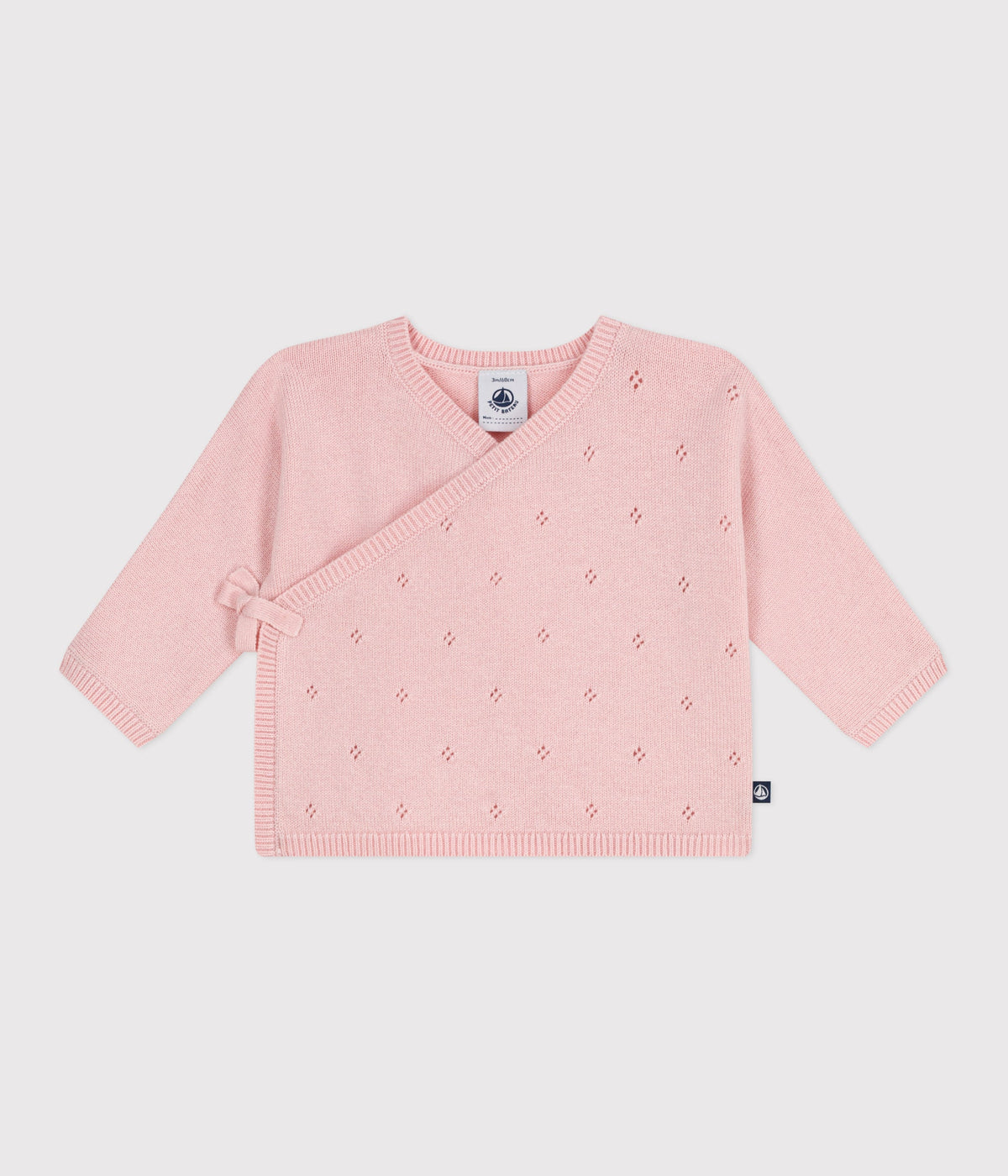 Brassière bébé cache-cœur ajourée en tricot laine et coton – F1
