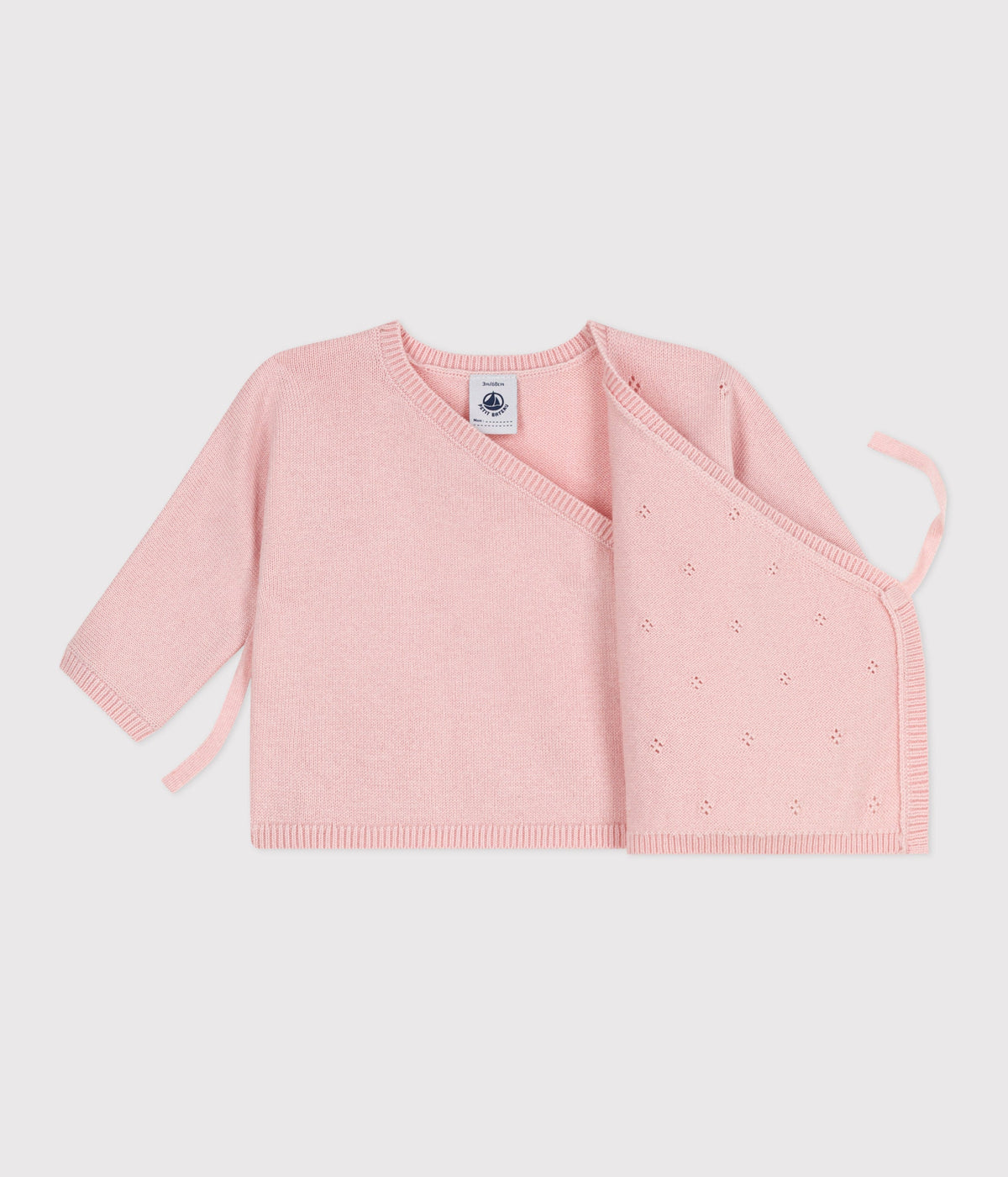 Brassière bébé cache-cœur ajourée en tricot laine et coton – F2
