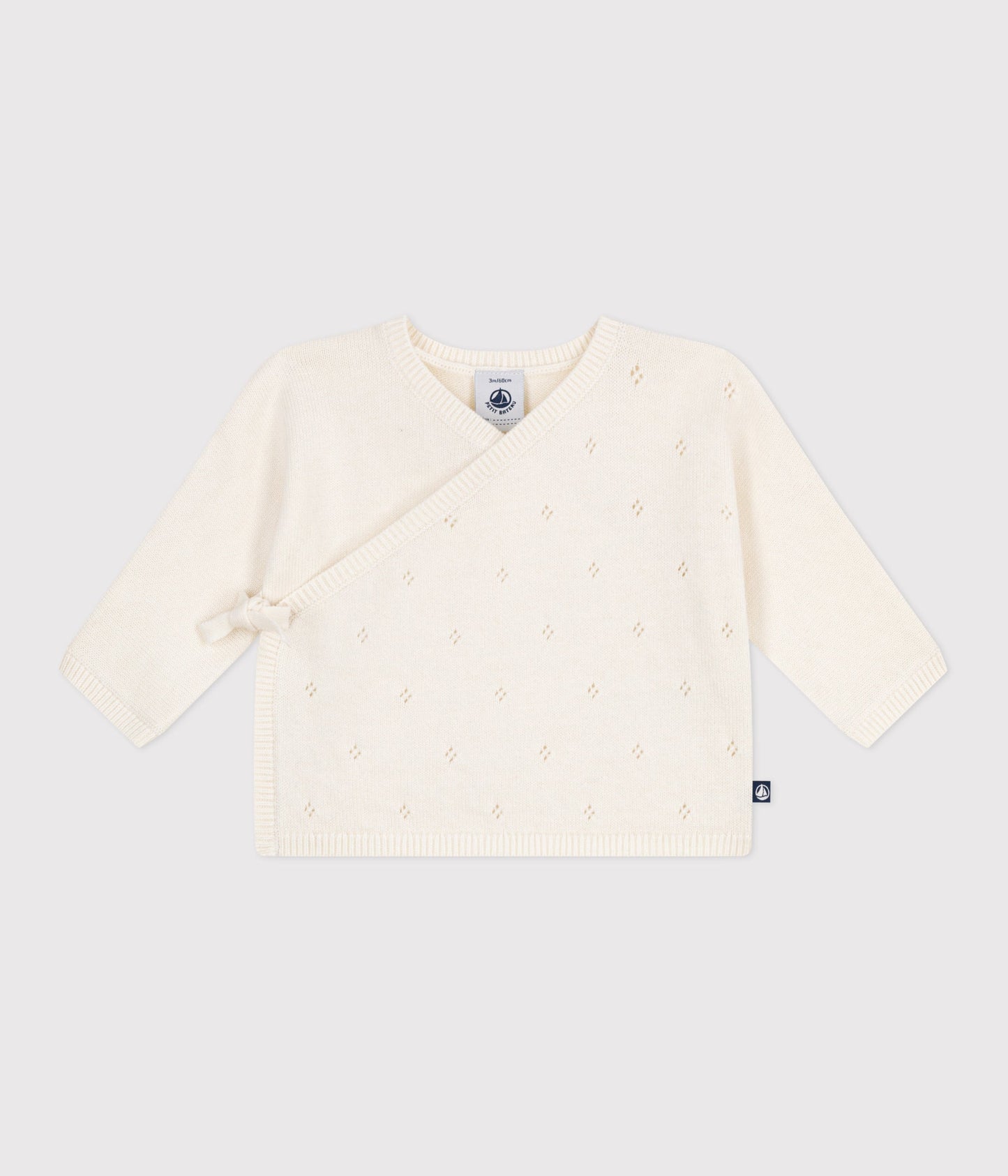 Brassière bébé cache-cœur ajourée en tricot laine et coton