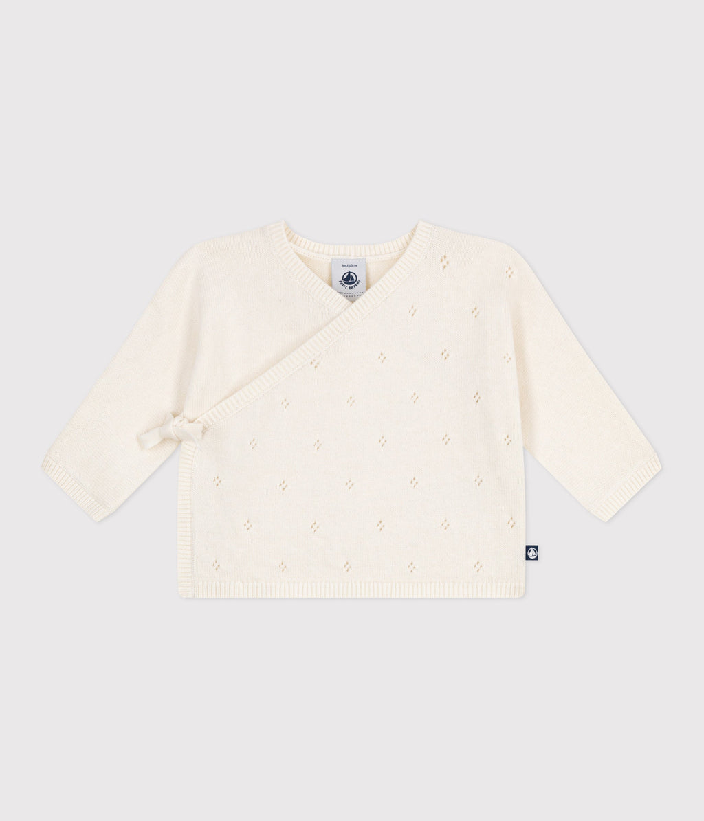 Brassière bébé cache-cœur ajourée en tricot laine et coton – F1
