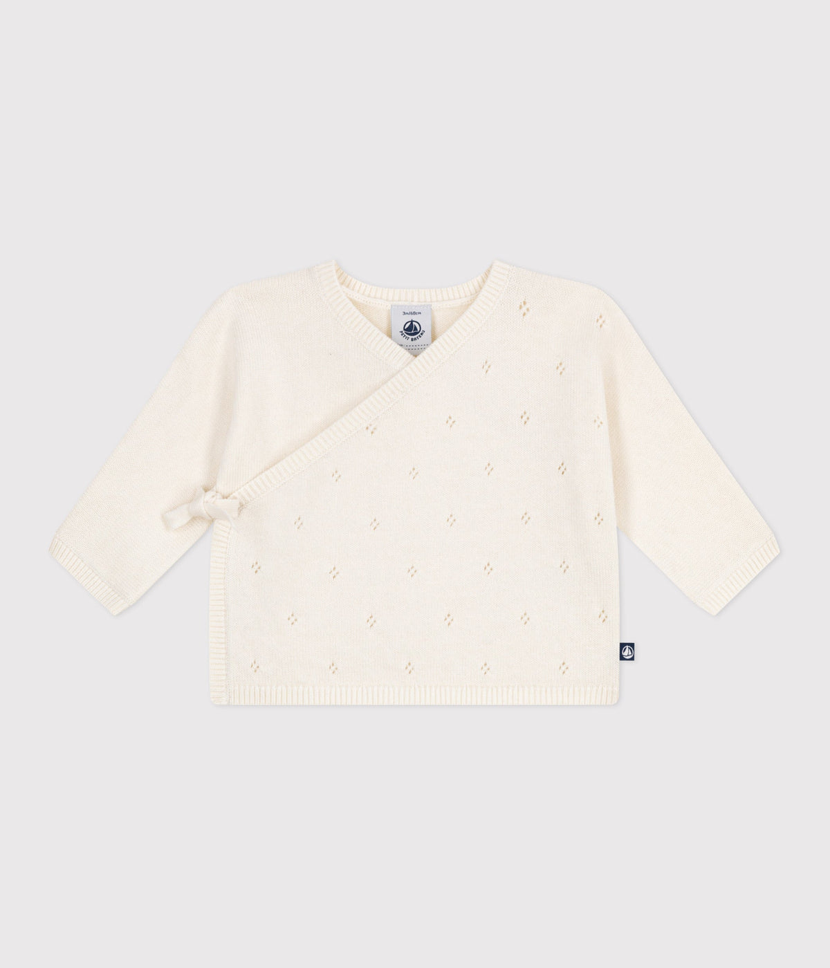 Brassière bébé cache-cœur ajourée en tricot laine et coton – F1