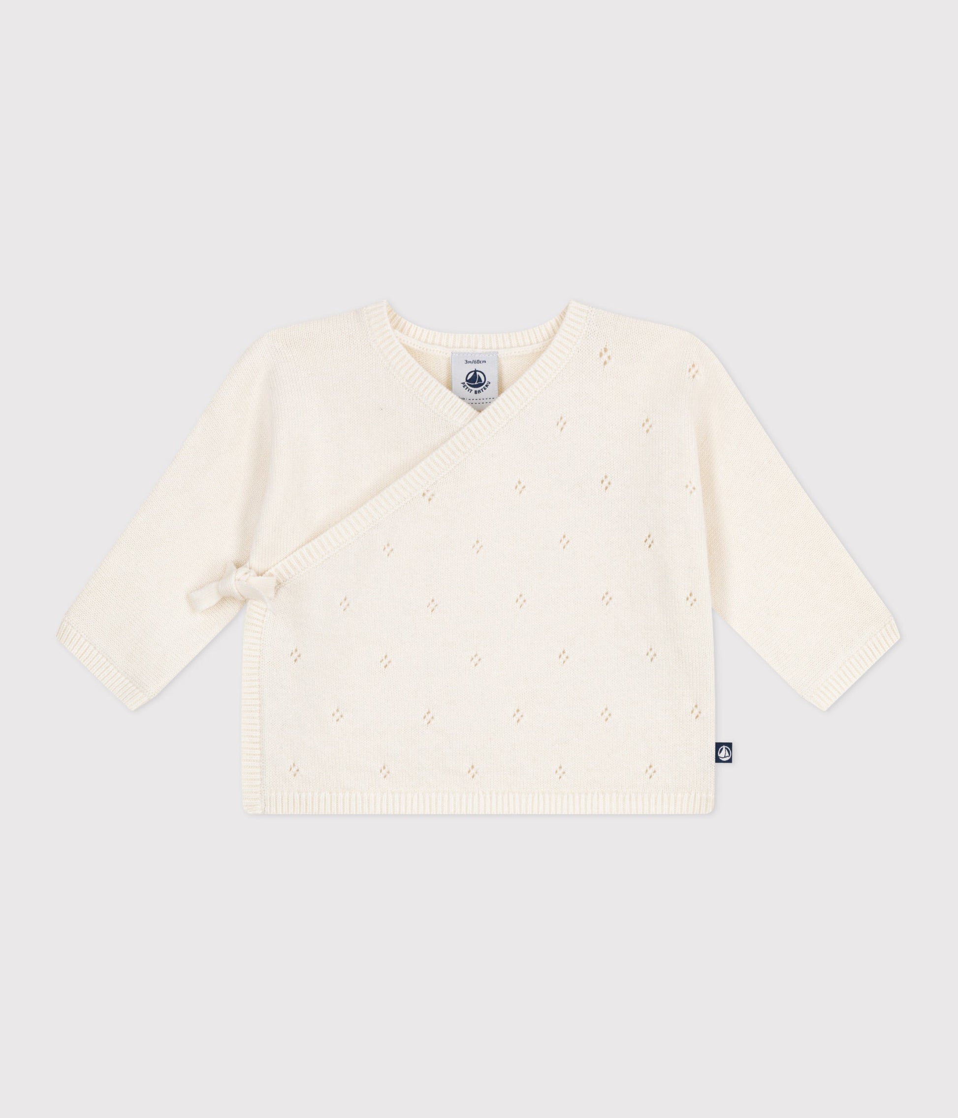 Brassière bébé cache-cœur ajourée en tricot laine et coton – F1