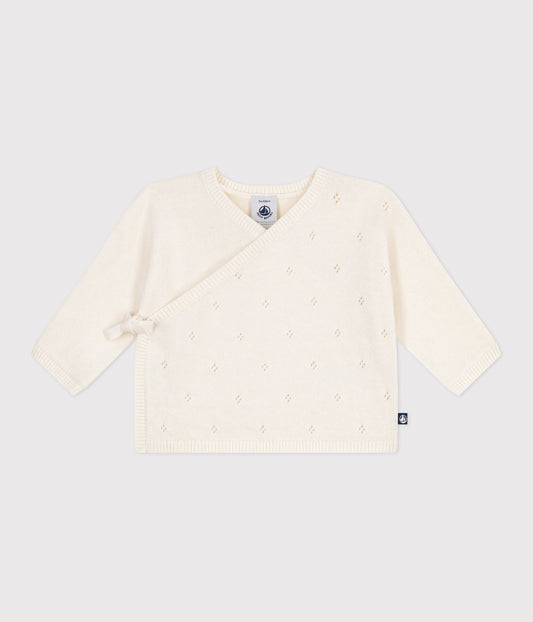 Brassière bébé cache-cœur ajourée en tricot laine et coton – F1