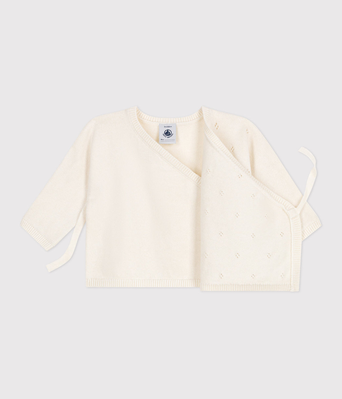 Brassière bébé cache-cœur ajourée en tricot laine et coton – F2