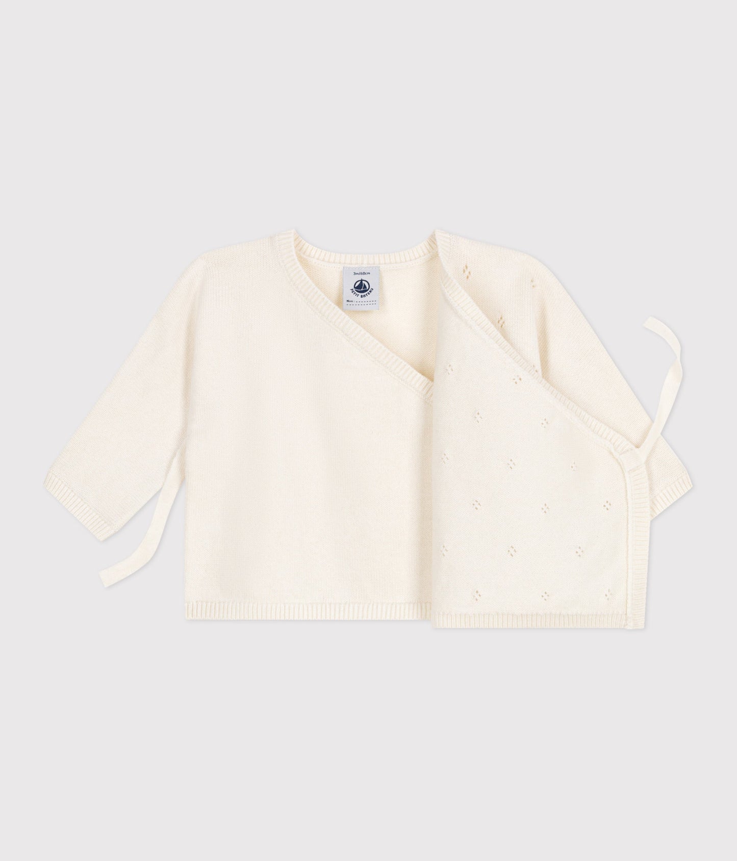 Brassière bébé cache-cœur ajourée en tricot laine et coton – F2