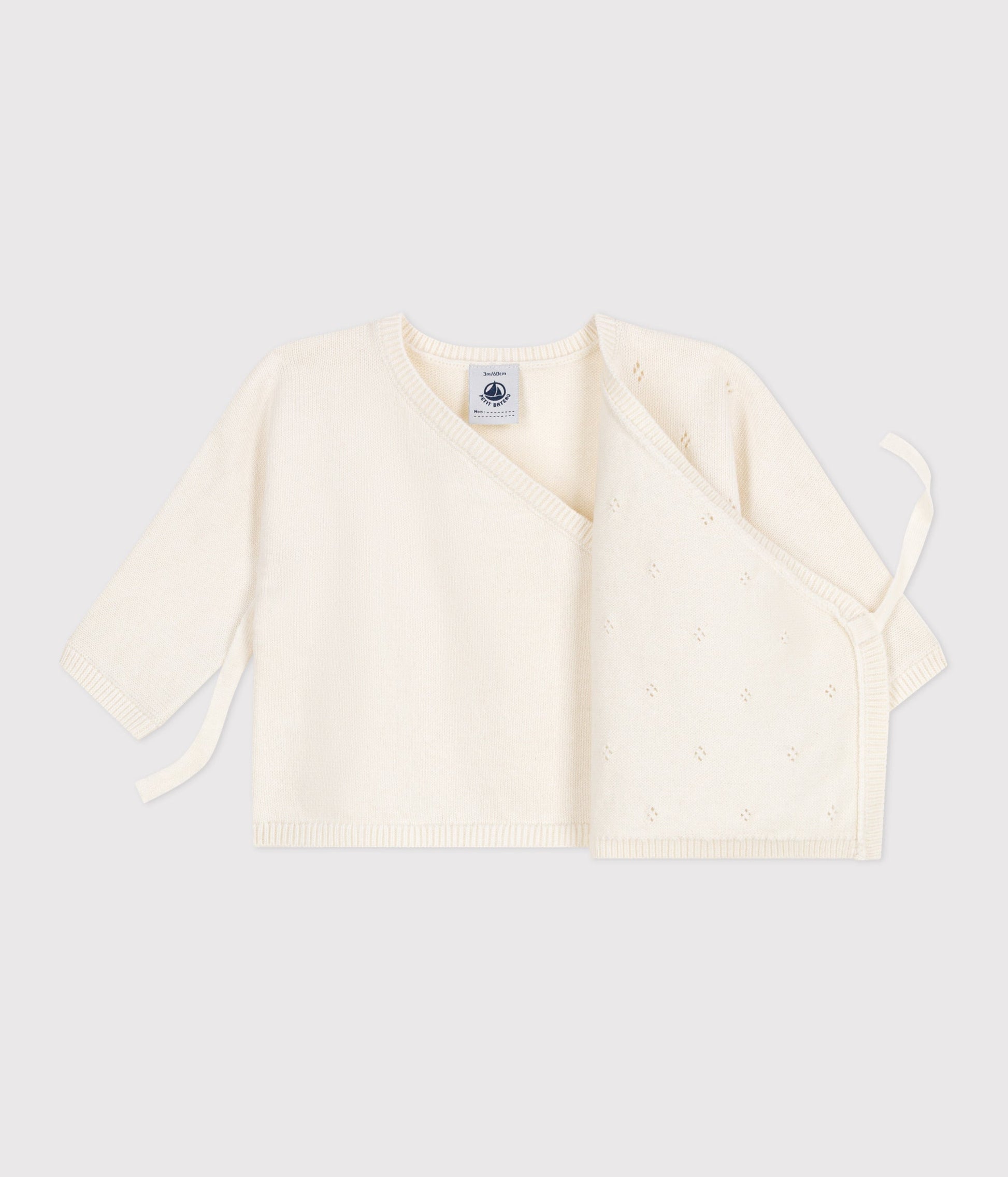 Brassière bébé cache-cœur ajourée en tricot laine et coton – F2
