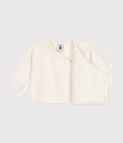 Brassière bébé cache-cœur ajourée en tricot laine et coton – F2