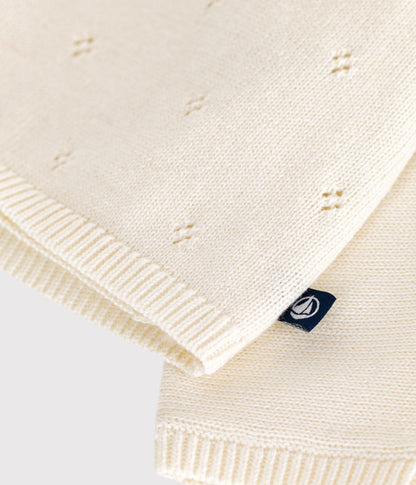 Brassière bébé cache-cœur ajourée en tricot laine et coton