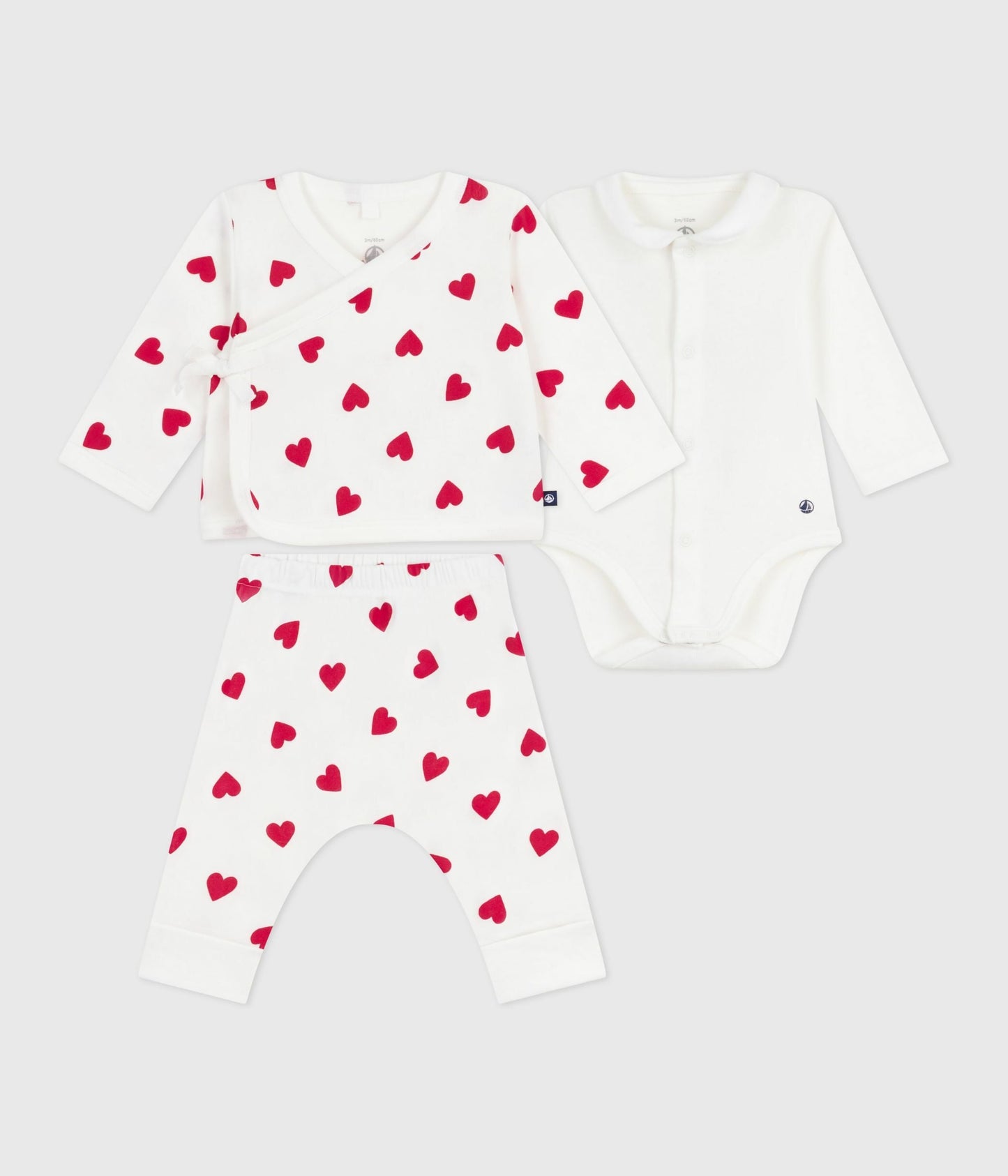 Ensemble bébé 3 pièces cache-coeur imprimé cœurs en coton